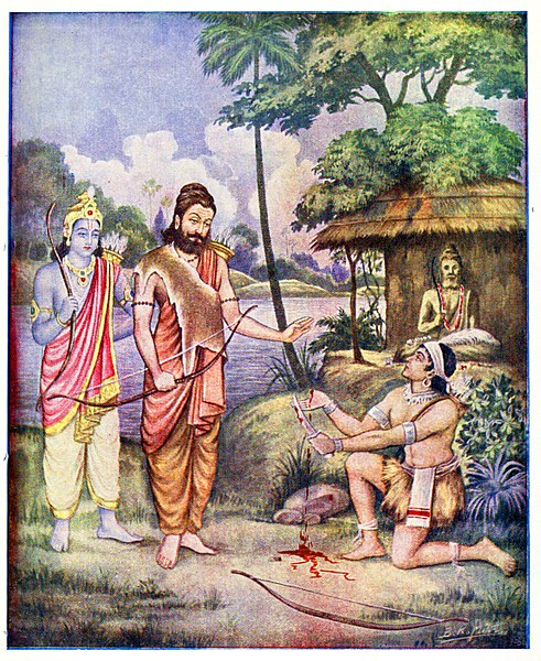 Eklavya cuts and gives his thumb to his Guru