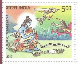 Ramayana - 5 of 11 - Rama Nursing Jatayu Who Valiantly Tries Protecting Sita - the Story of Lord Rama in 11 Postage Stamps 2017