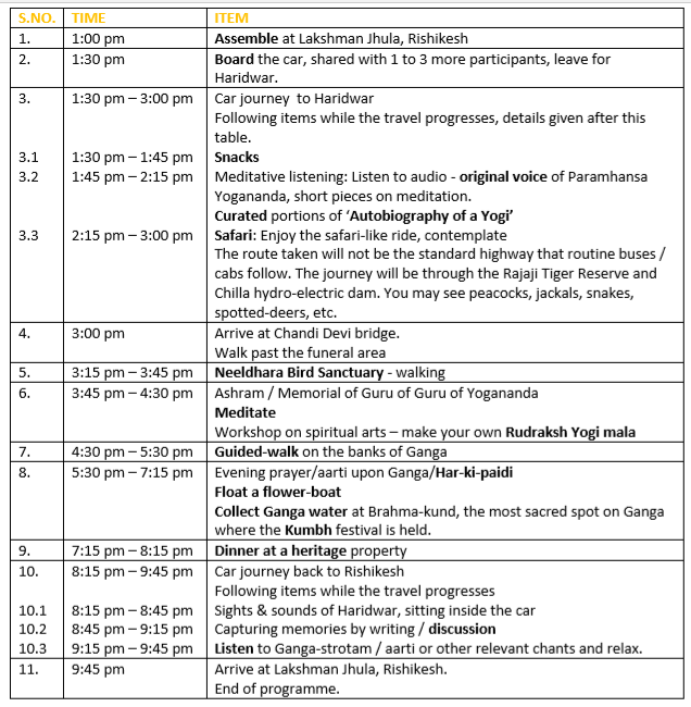 Itinerary - Saturdays with Haridwar