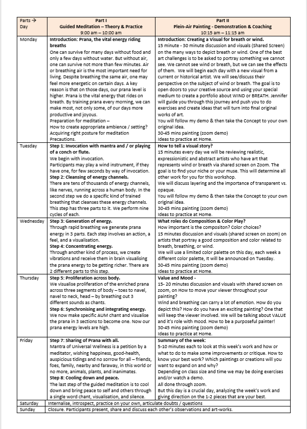 Week Schedule - Meditative Paintings of Wind & Air